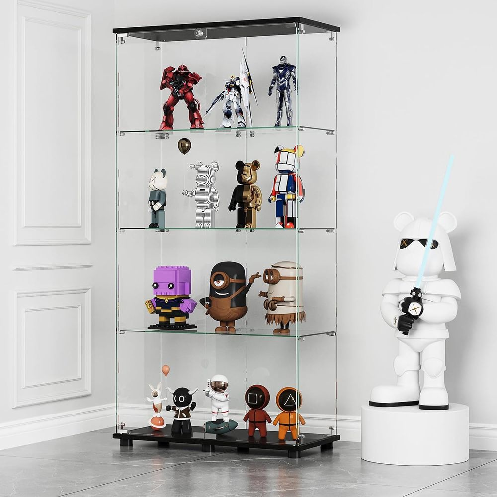 Glass Cabinet Display - 4-Shelf Double Door Lockable Glass Display