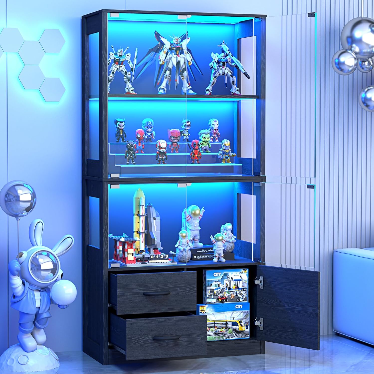 Glass Cabinet Display - Display Cabinet with Glass Doors, 4-Tier