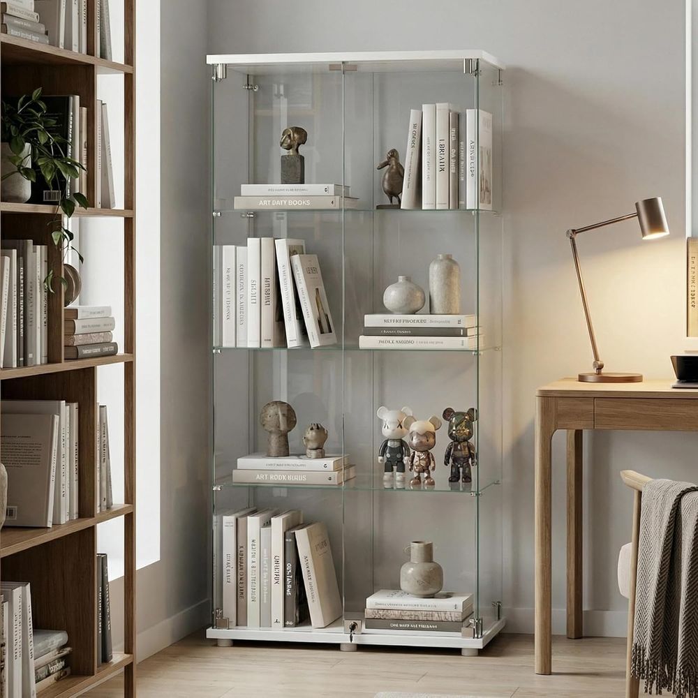 Glass Cabinet Display - 4-Tier Tempered Glass Curio Cabinet with