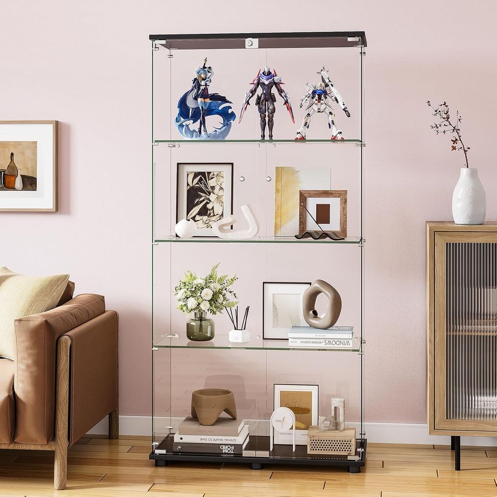 4-Shelf Double Door Lockable G - Glass Cabinet Display recension och pris