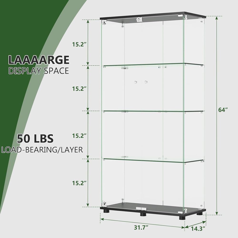 4-Shelf Double Door Lockable G - Glass Cabinet Display recension och pris