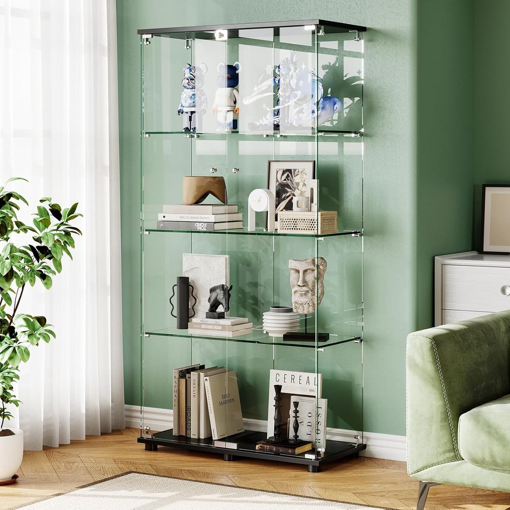 4-Shelf Double Door Lockable G - Glass Cabinet Display recension och pris