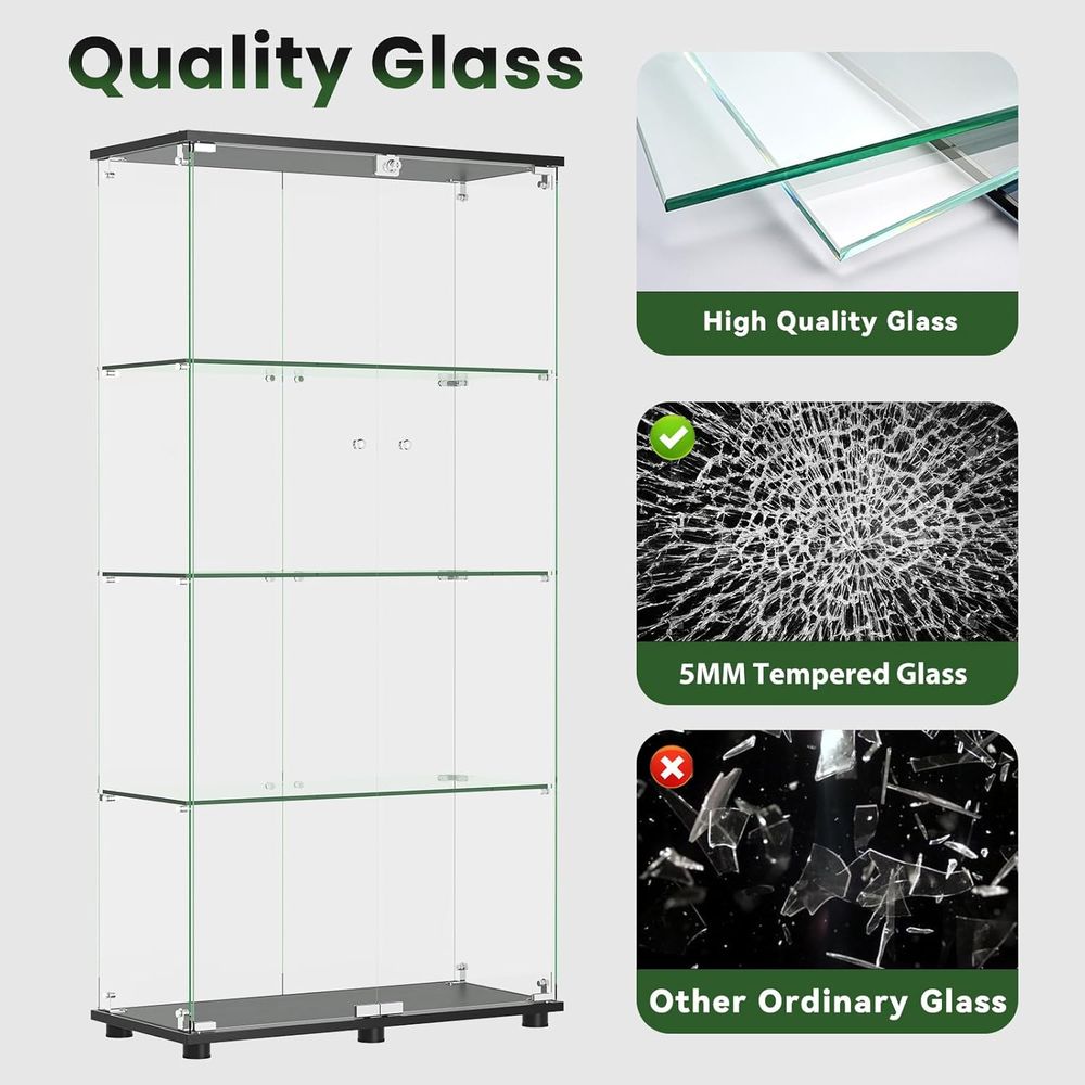 4-Shelf Double Door Lockable G - Glass Cabinet Display recension och pris