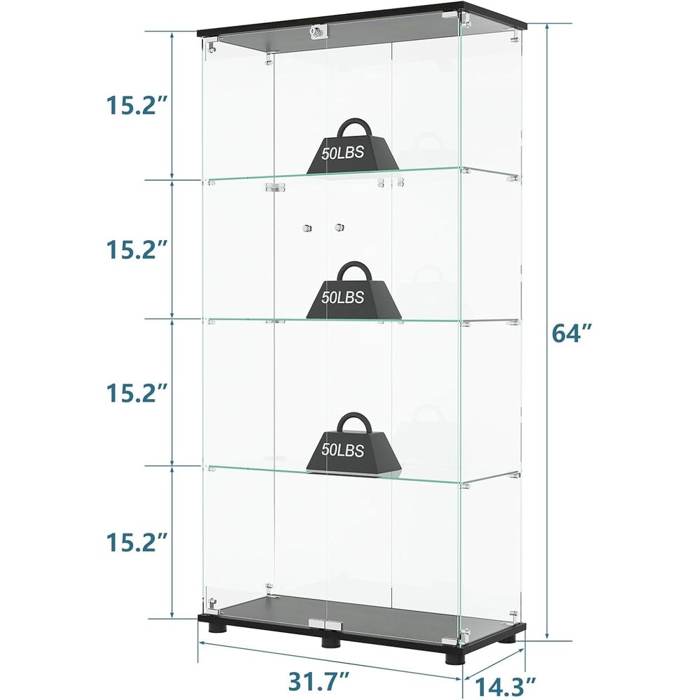 4-Shelf Double Door Lockable G - Glass Cabinet Display recension och pris