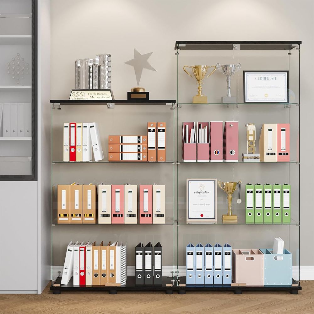 4-Shelf Double Door Lockable G - Glass Cabinet Display recension och pris