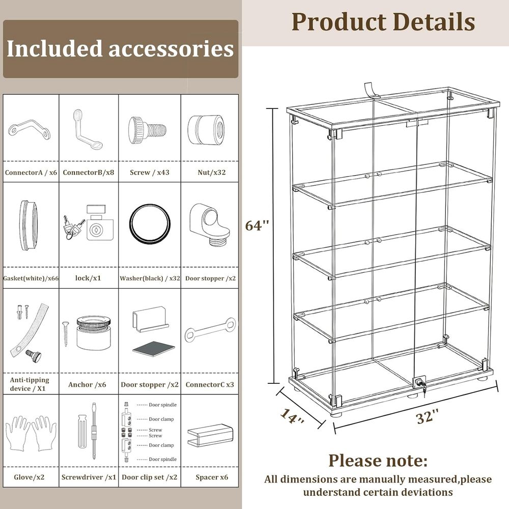 4-Tier Tempered Glass Curio Ca - Glass Cabinet Display recension och pris