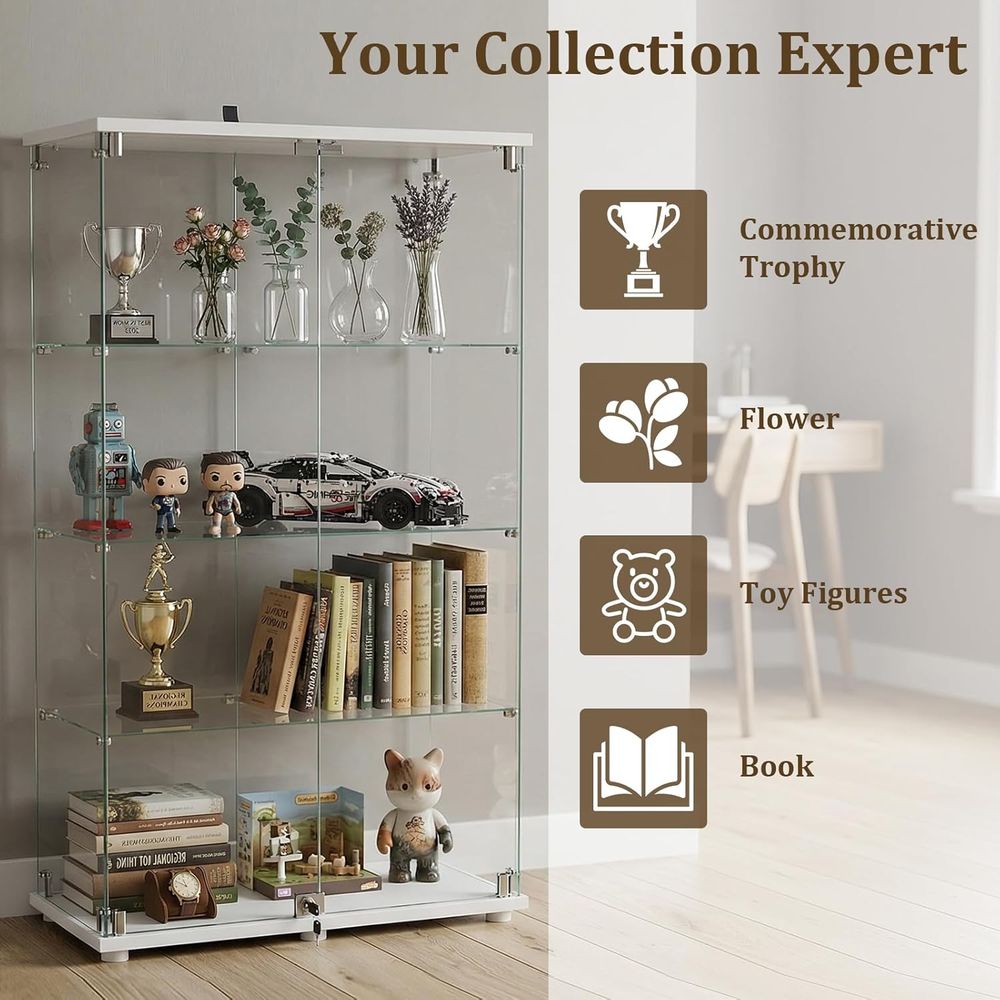 4-Tier Tempered Glass Curio Ca - Glass Cabinet Display recension och pris