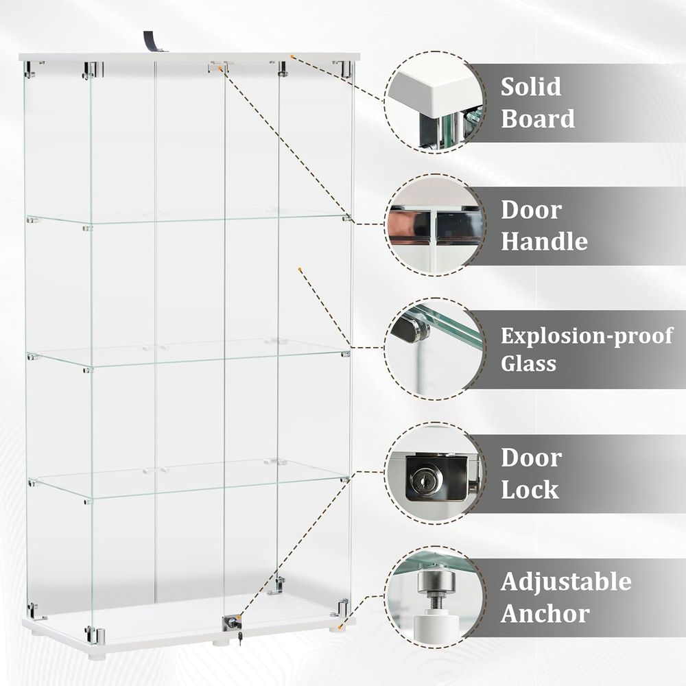 4-Tier Tempered Glass Curio Ca - Glass Cabinet Display recension och pris