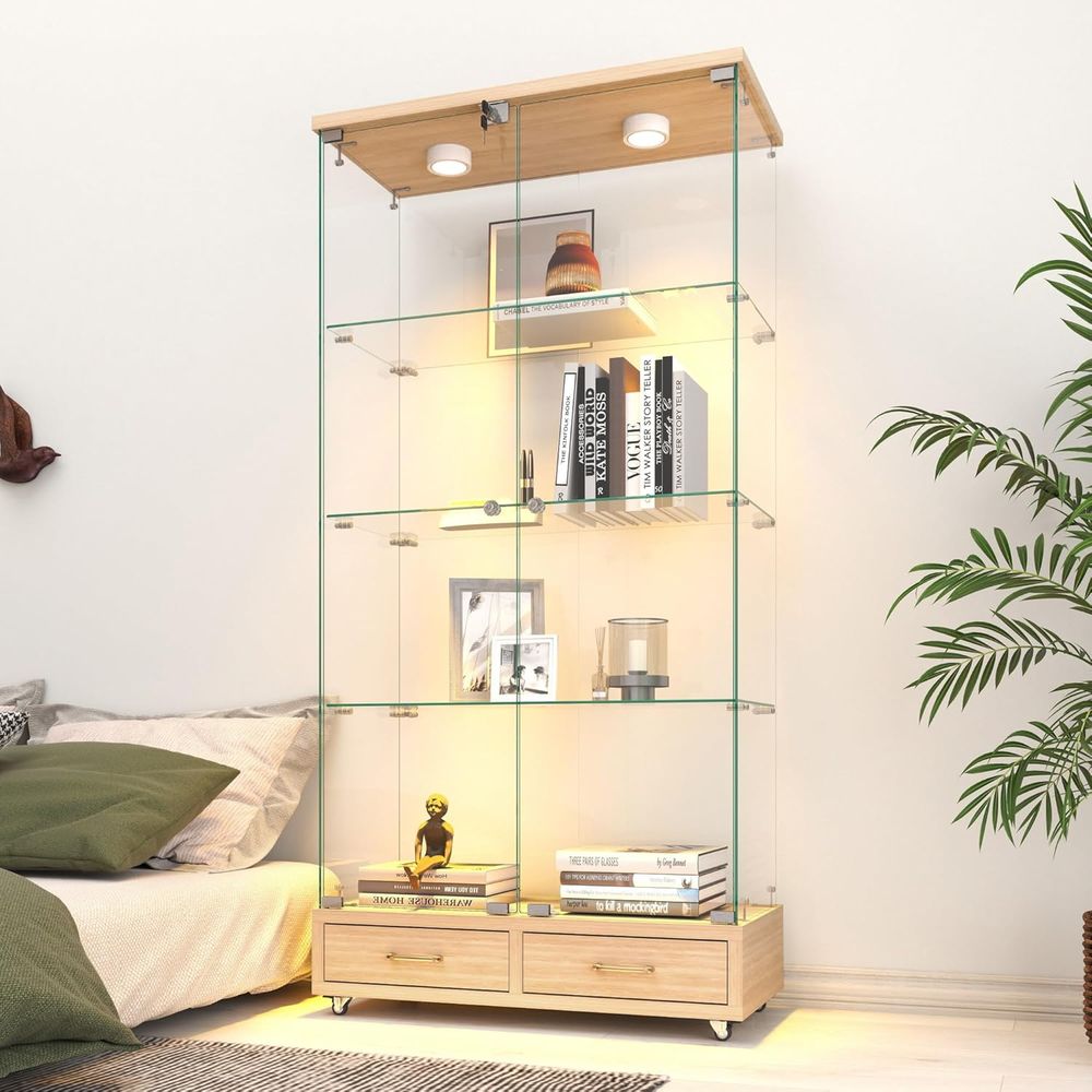4-Tier Glass Cabinet with LED  - Glass Cabinet Display recension och pris
