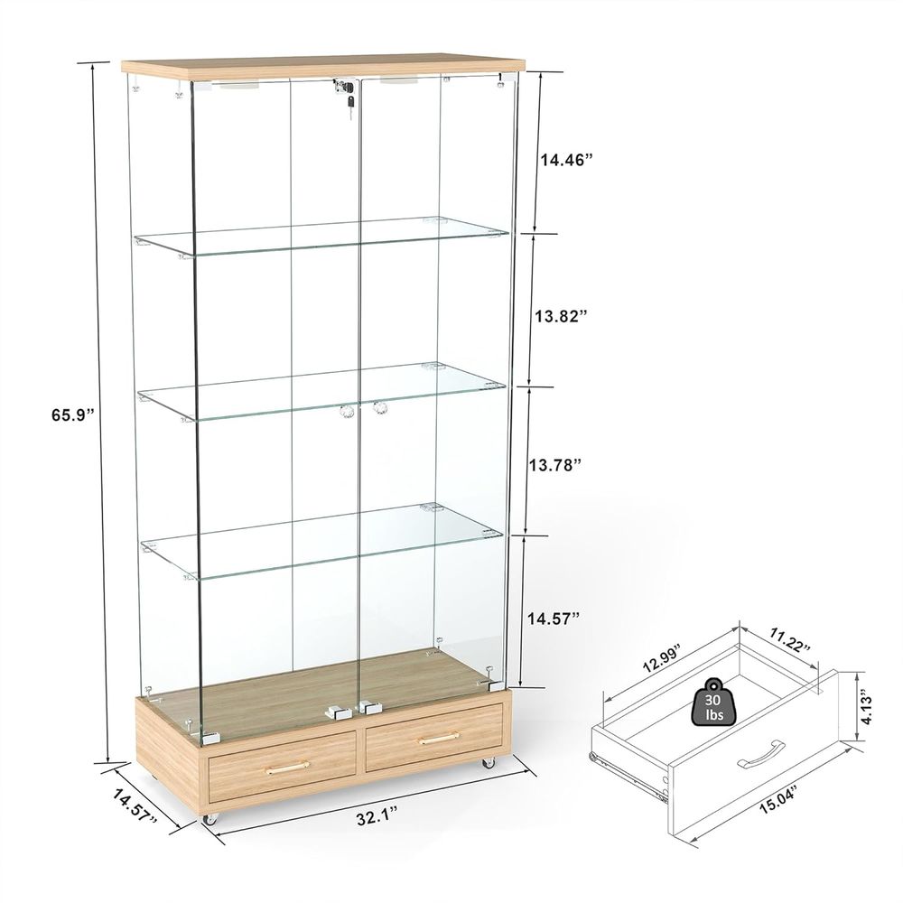 4-Tier Glass Cabinet with LED  - Glass Cabinet Display recension och pris